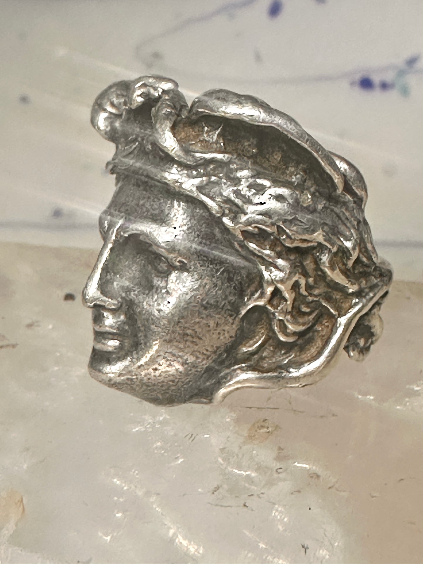 Face ring Mercury Greco Roman Classical face band size 7.50 sterling silver women