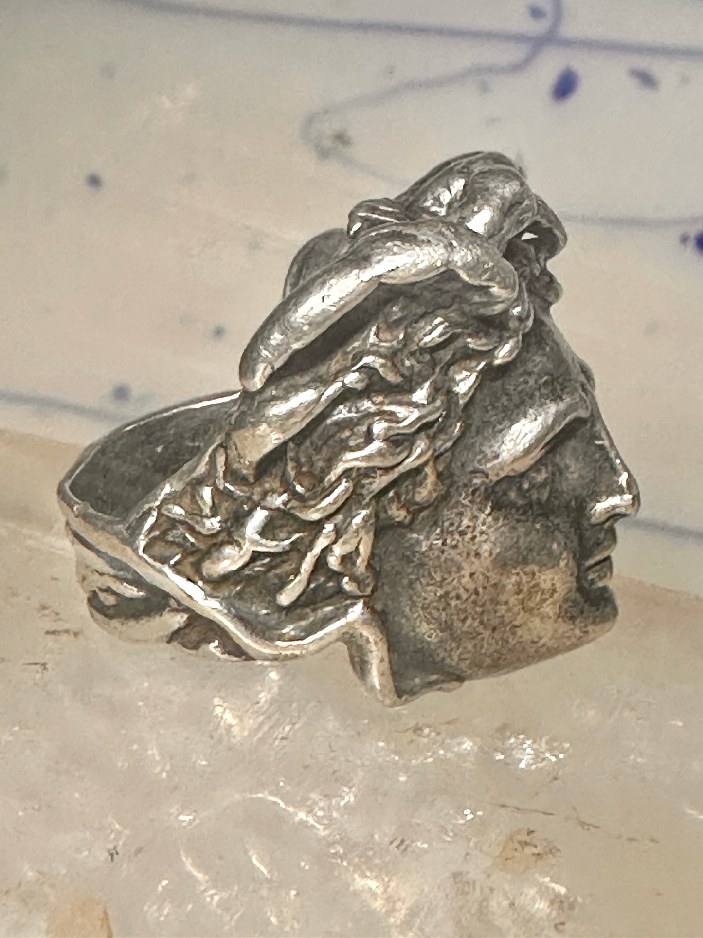 Face ring Mercury Greco Roman Classical face band size 7.50 sterling silver women