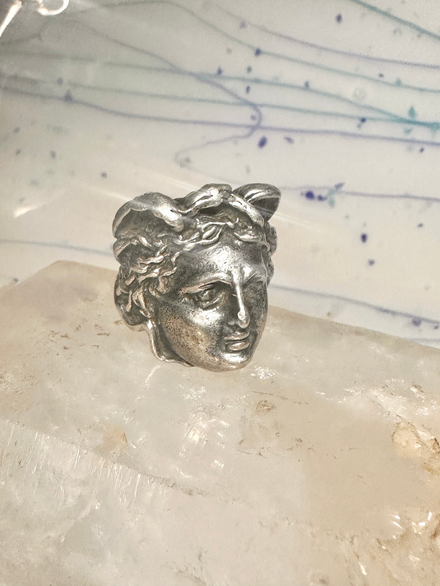 Face ring Mercury Greco Roman Classical face band size 7.50 sterling silver women