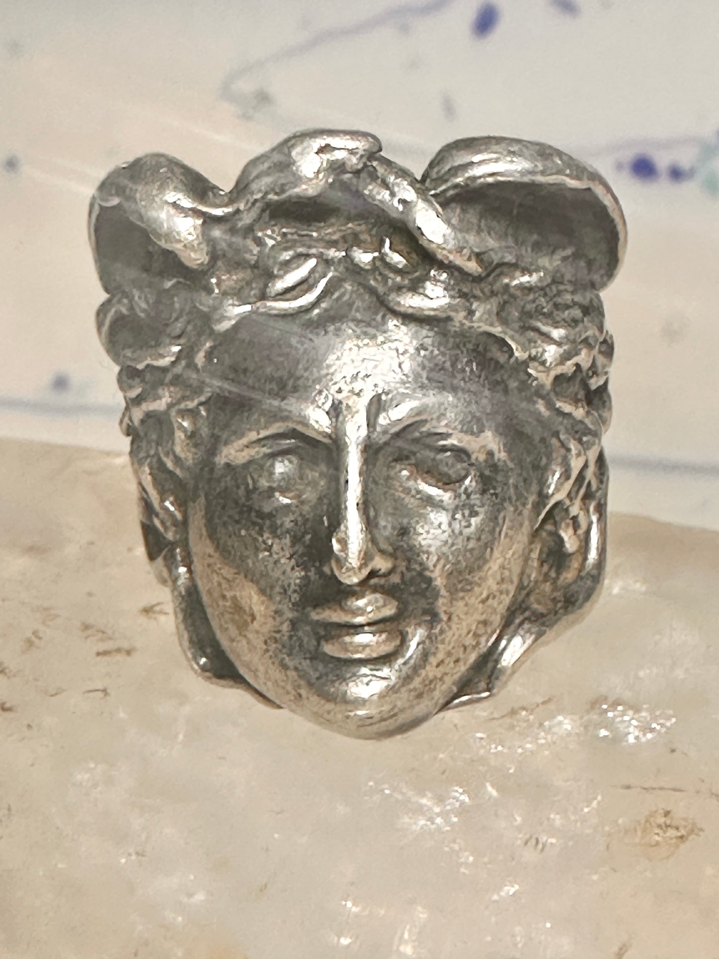 Face ring Mercury Greco Roman Classical face band size 7.50 sterling silver women