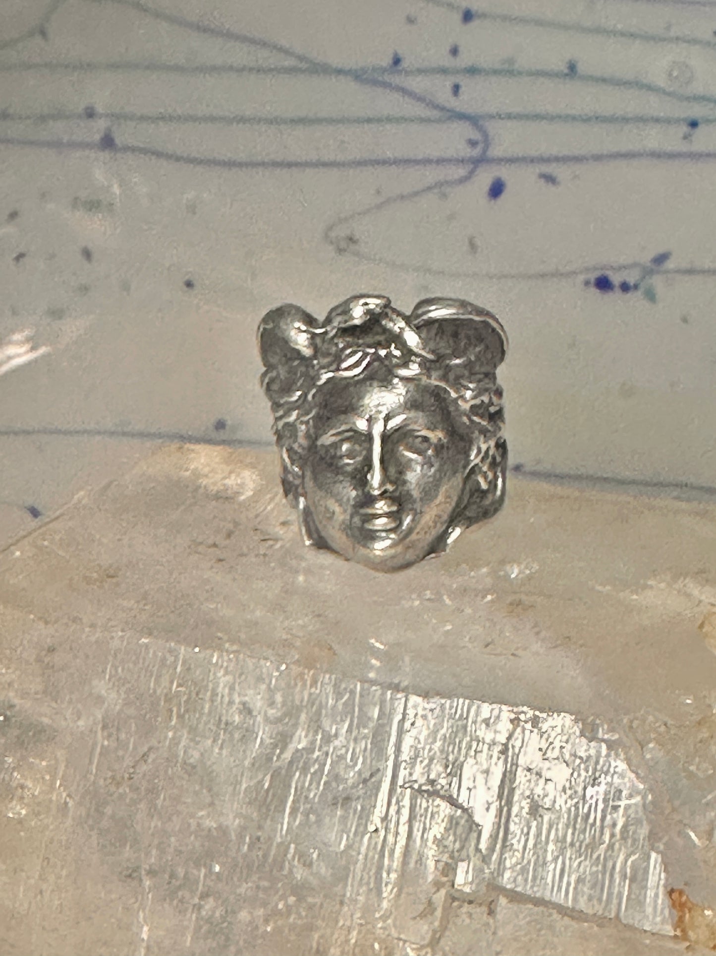 Face ring Mercury Greco Roman Classical face band size 7.50 sterling silver women