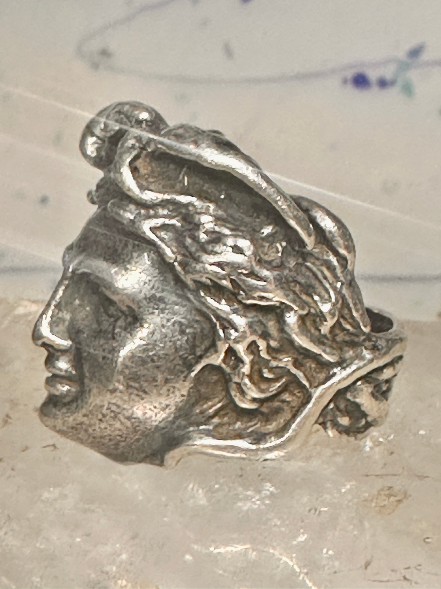 Face ring Mercury Greco Roman Classical face band size 7.50 sterling silver women
