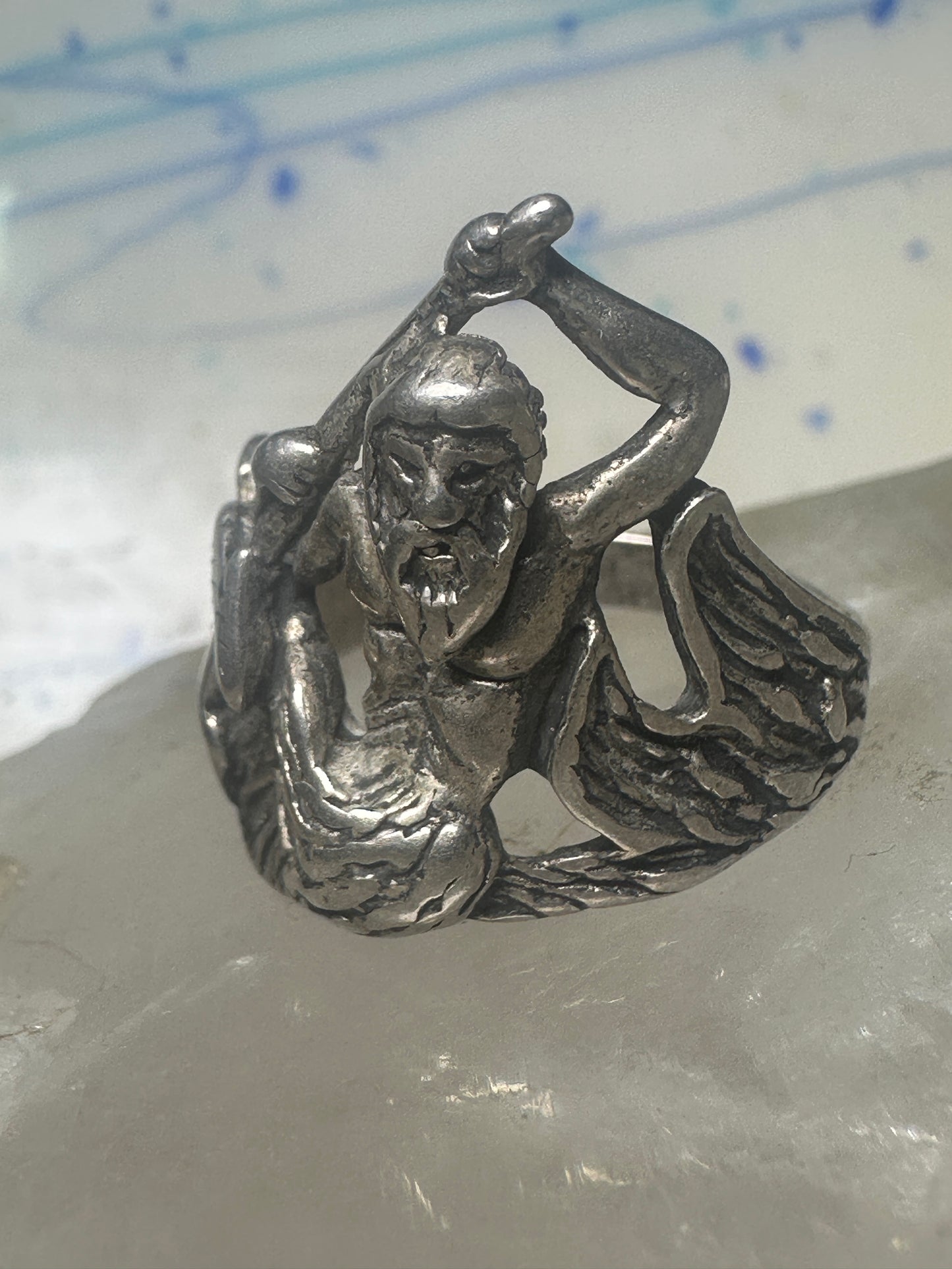 Triton ring biker band sterling silver Sea God Triton merman,the son of sea god Poseidon Amphitrite.