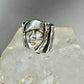 Brutalist face ring figurative band size 7 sterling silver women  AS IS