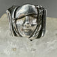 Brutalist face ring figurative band size 7 sterling silver women  AS IS