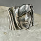 Brutalist face ring figurative band size 7 sterling silver women  AS IS