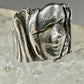 Brutalist face ring figurative band size 7 sterling silver women  AS IS