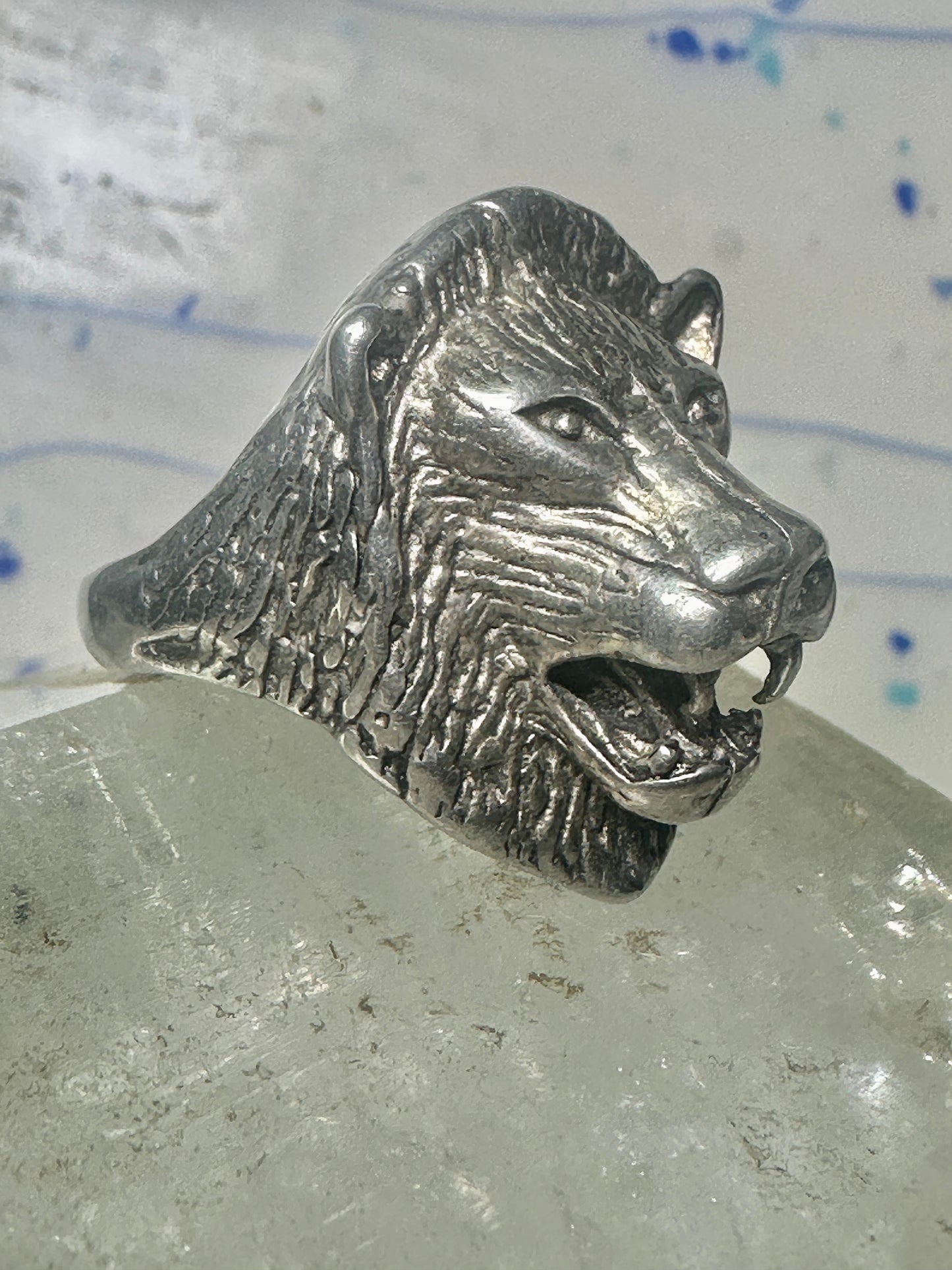 Lion ring biker band size 10.2 sterling silver women men