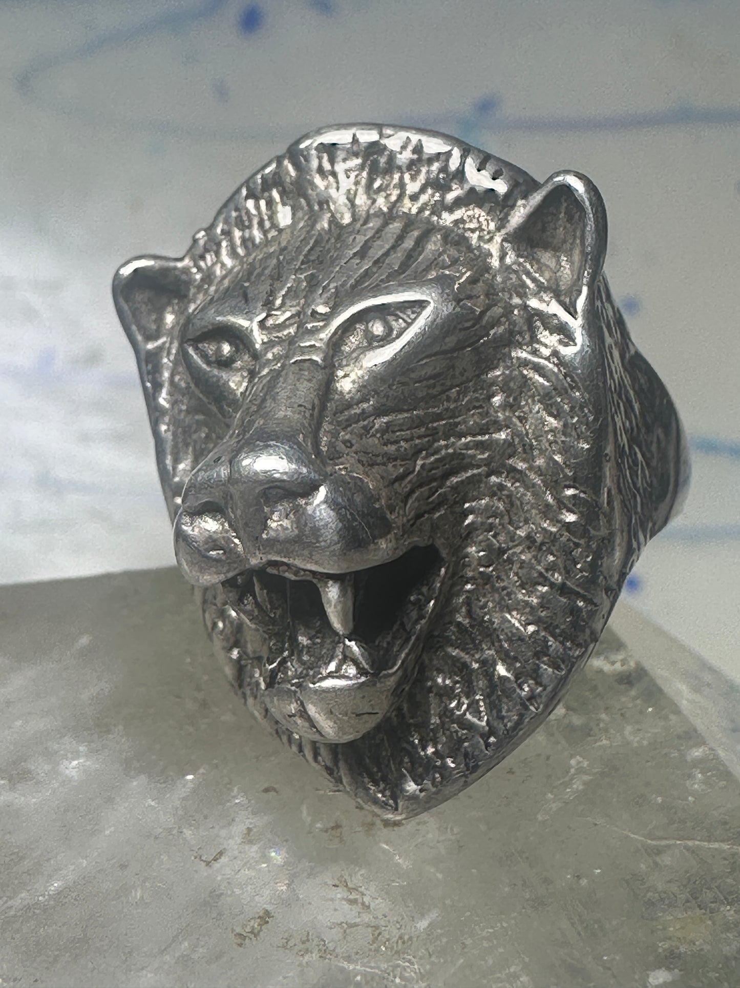 Lion ring biker band size 10.2 sterling silver women men