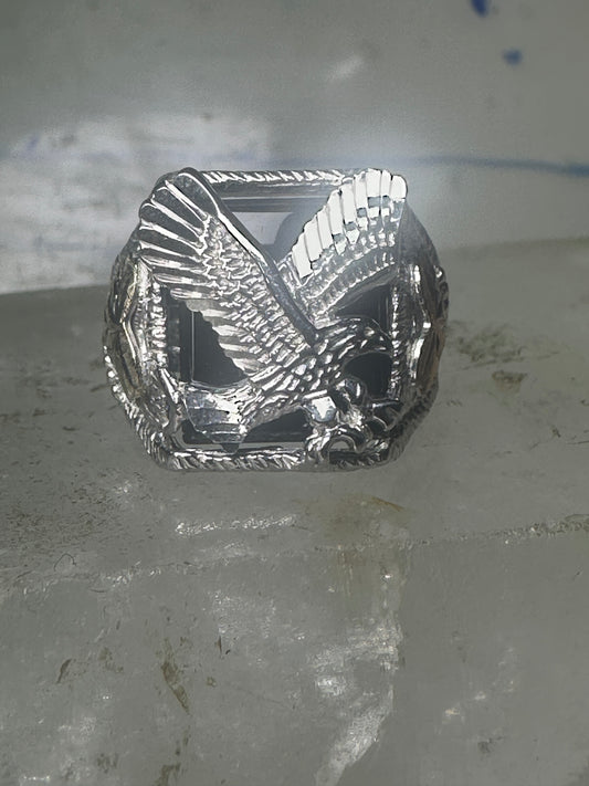 Eagle ring Black Hills Gold onyx band sterling silver women men