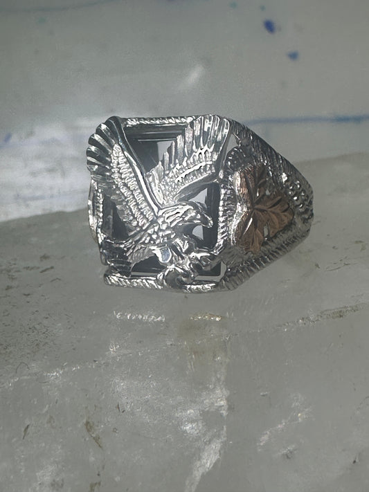 Eagle ring Black Hills Gold onyx band sterling silver women men