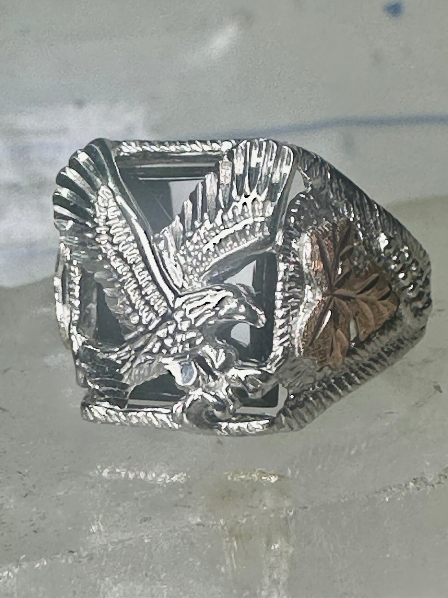 Eagle ring Black Hills Gold onyx band sterling silver women men