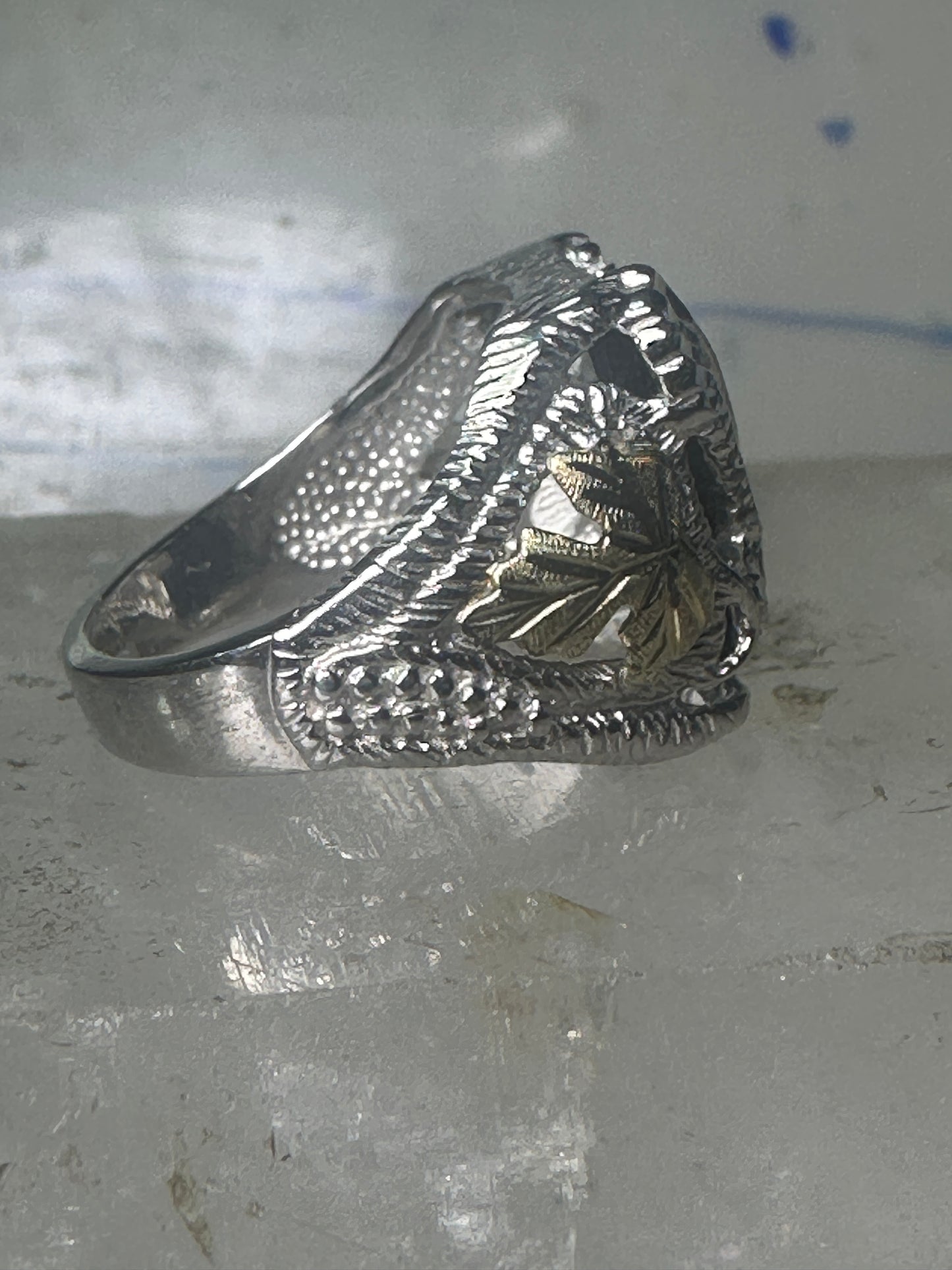 Eagle ring Black Hills Gold onyx band sterling silver women men