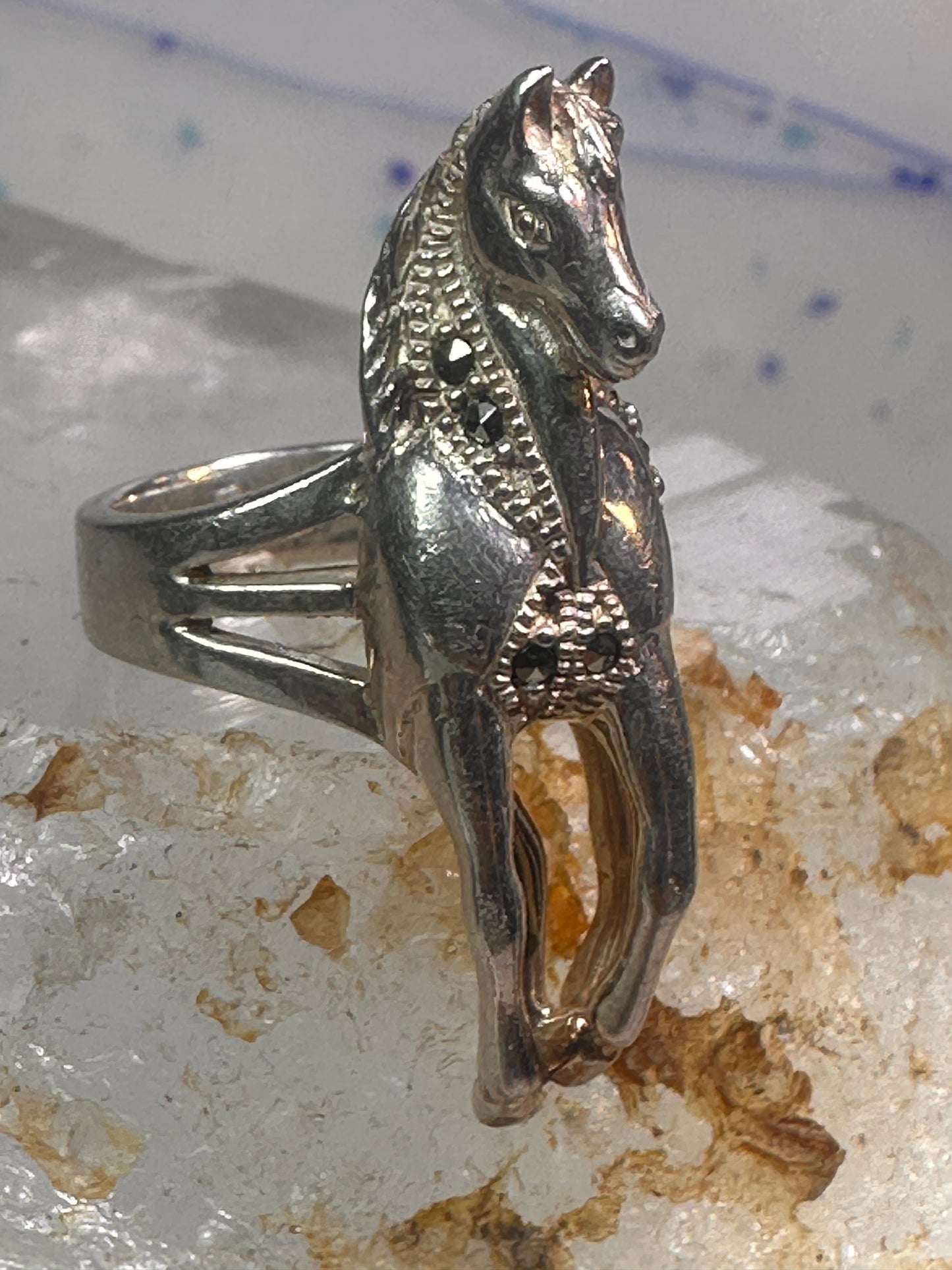 Horse ring marcasites cowgirl southwest Size 5 sterling silver
