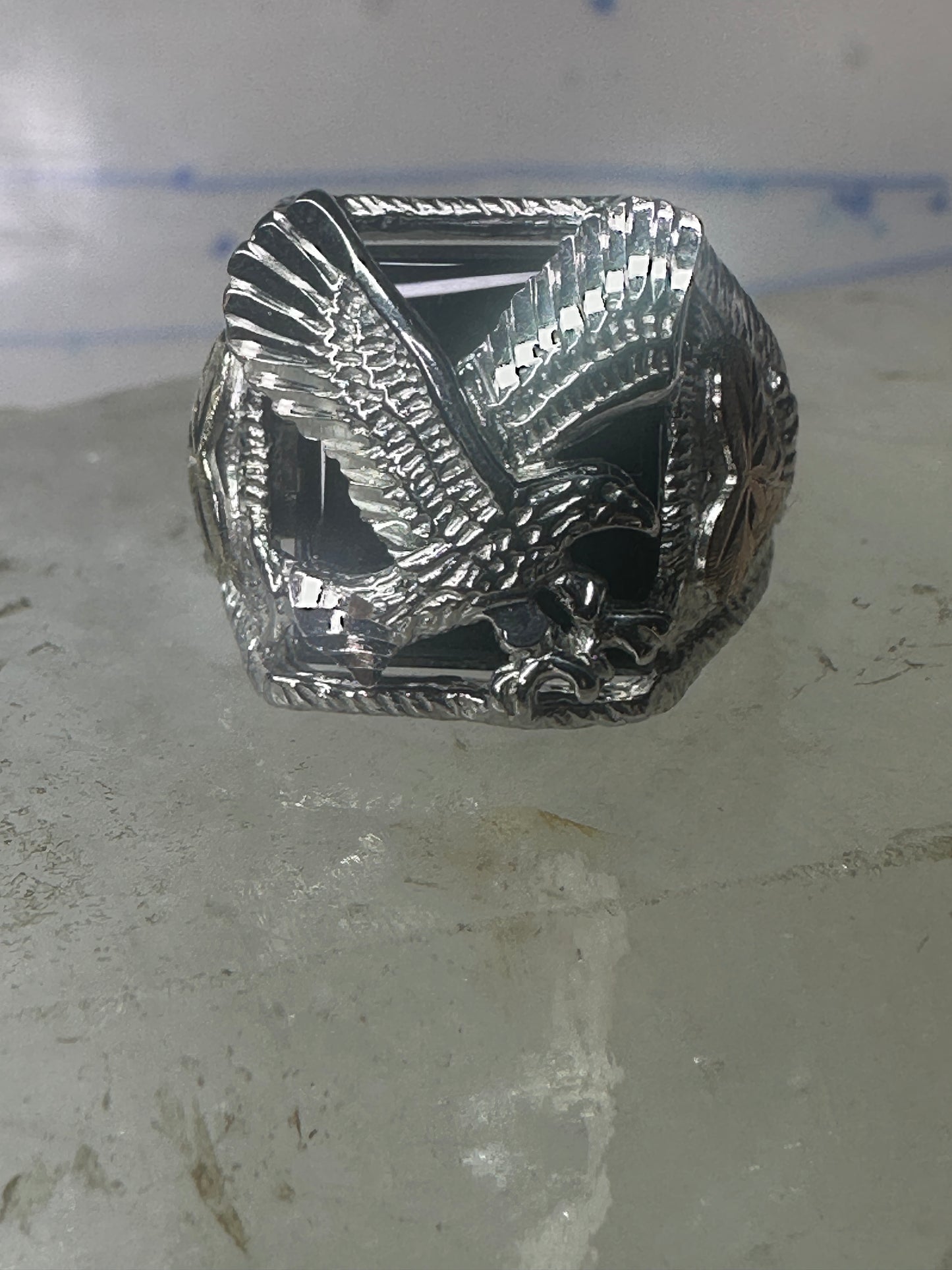 Eagle ring Black Hills Gold onyx band sterling silver women men