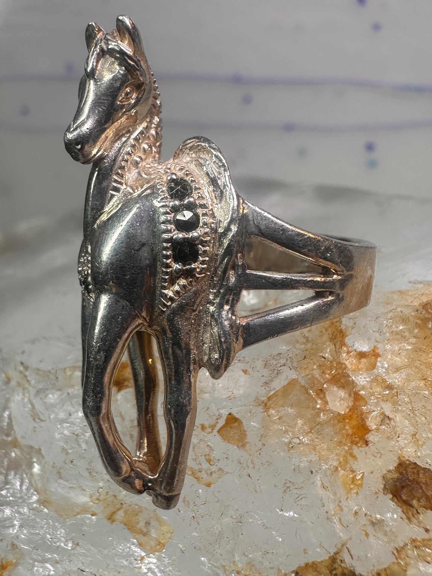 Horse ring marcasites cowgirl southwest Size 5 sterling silver