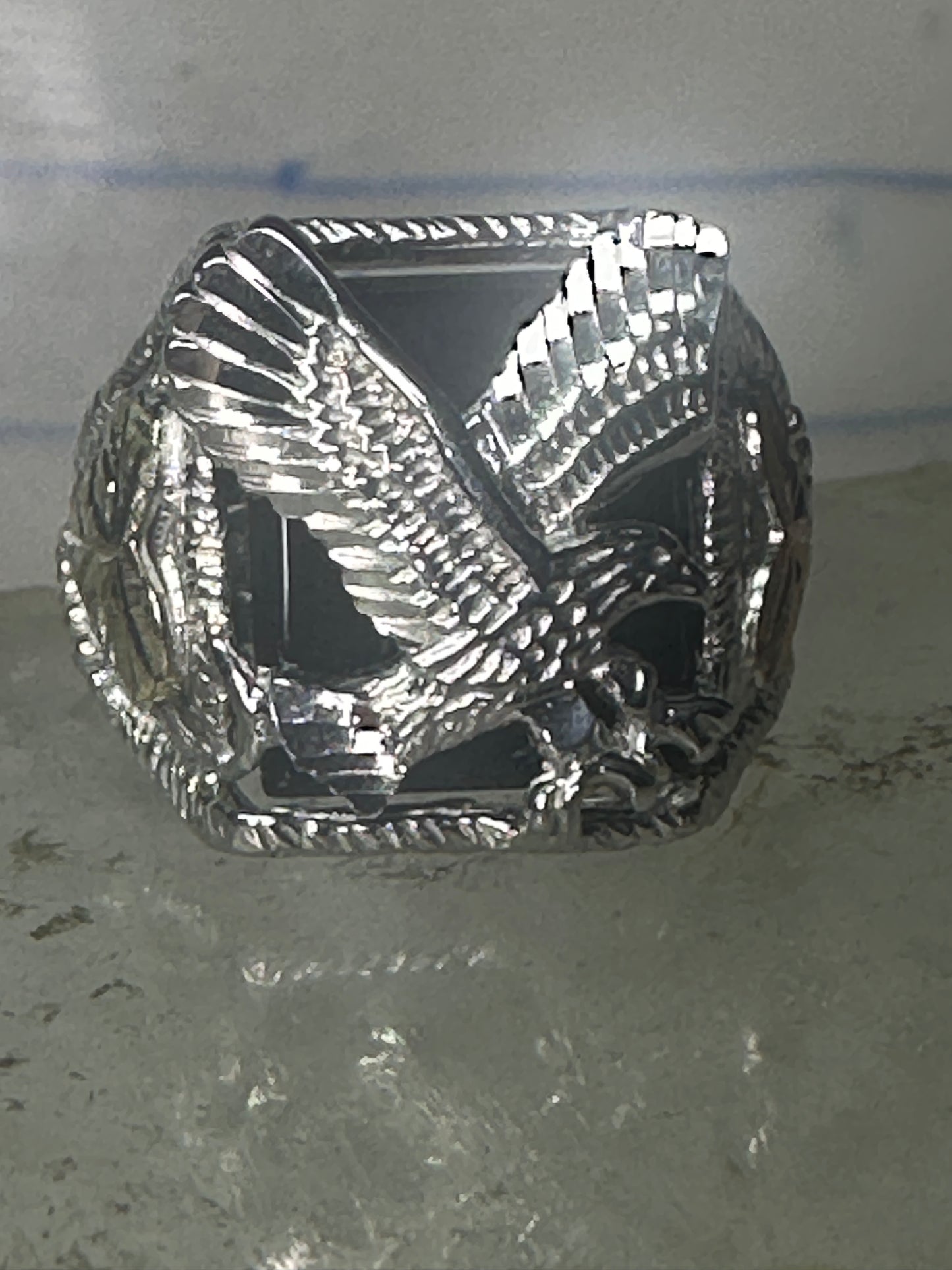 Eagle ring Black Hills Gold onyx band sterling silver women men