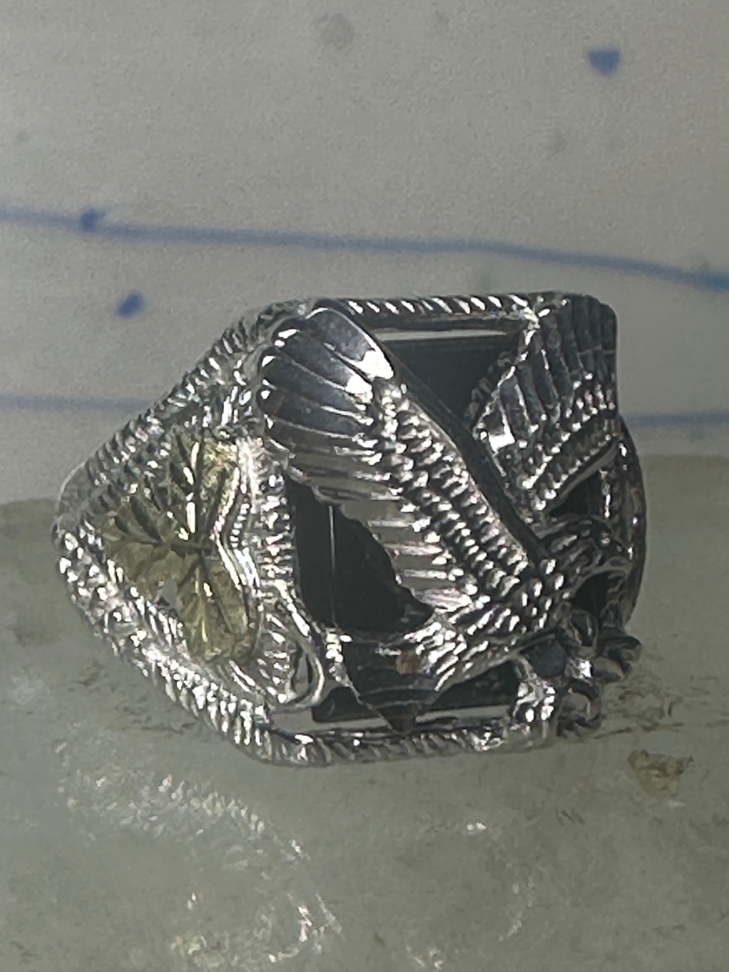 Eagle ring Black Hills Gold onyx band sterling silver women men