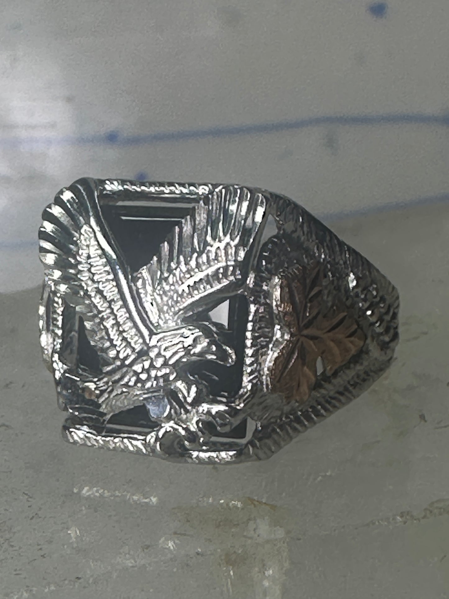 Eagle ring Black Hills Gold onyx band sterling silver women men