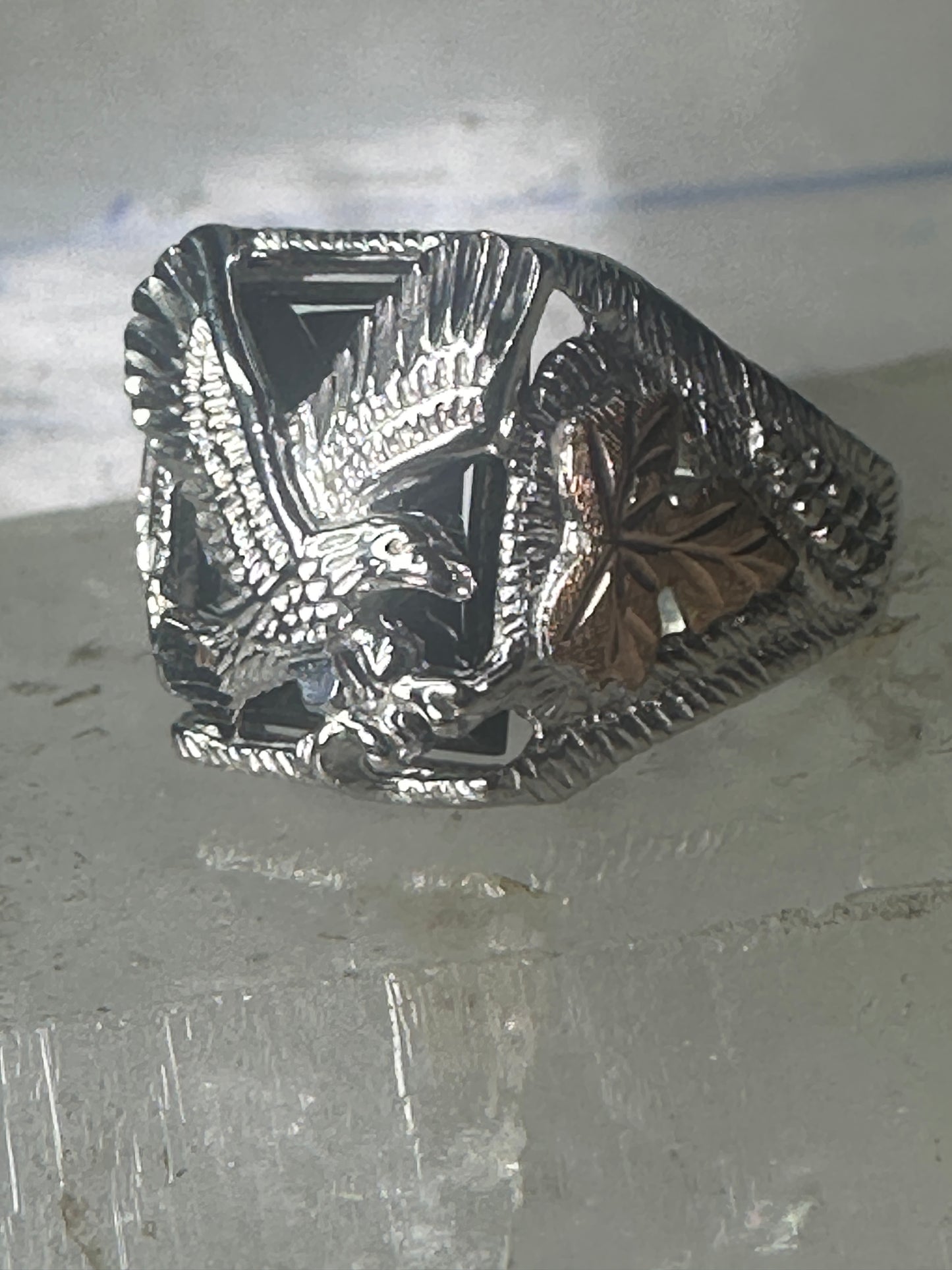 Eagle ring Black Hills Gold onyx band sterling silver women men