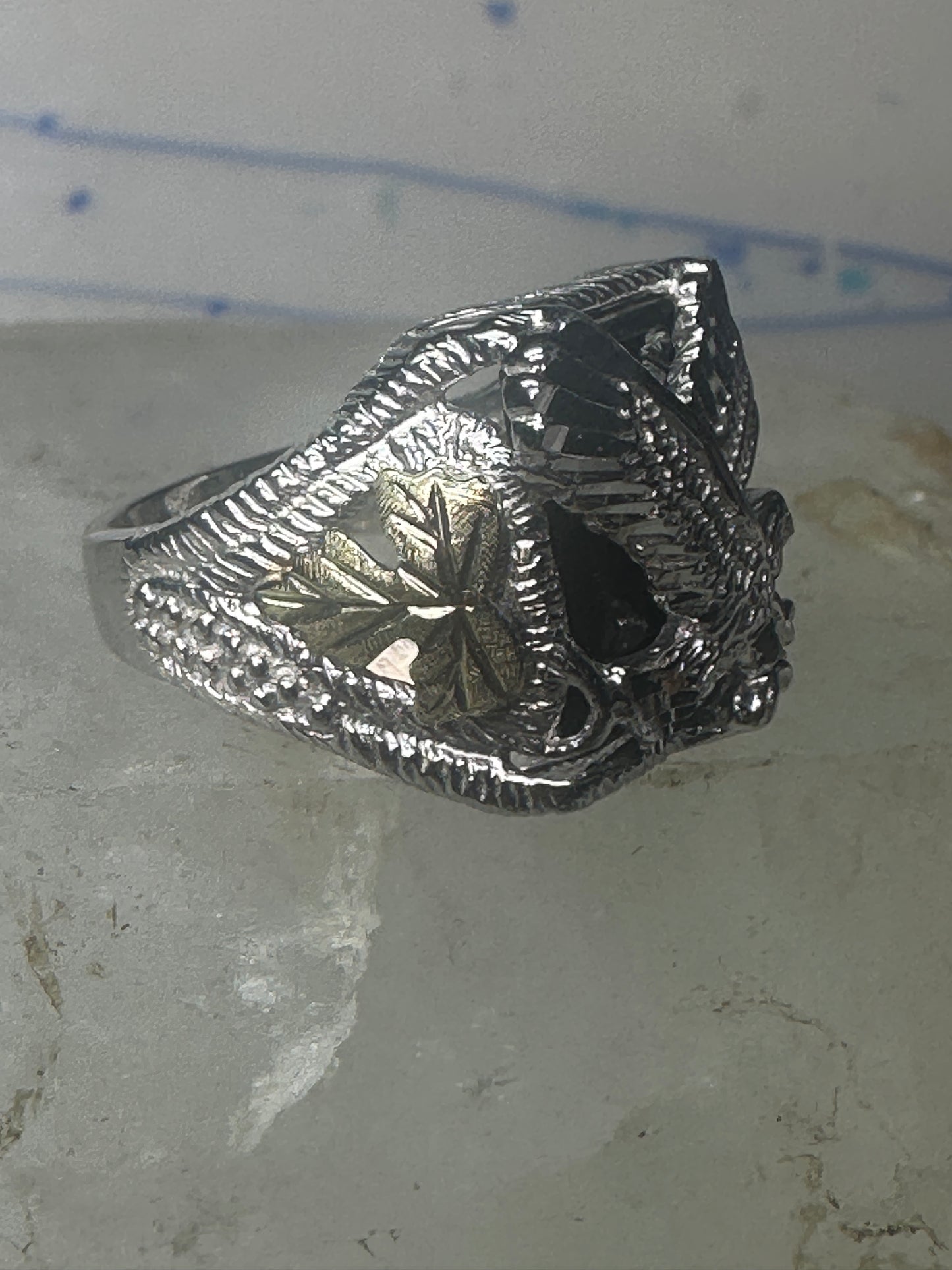 Eagle ring Black Hills Gold onyx band sterling silver women men