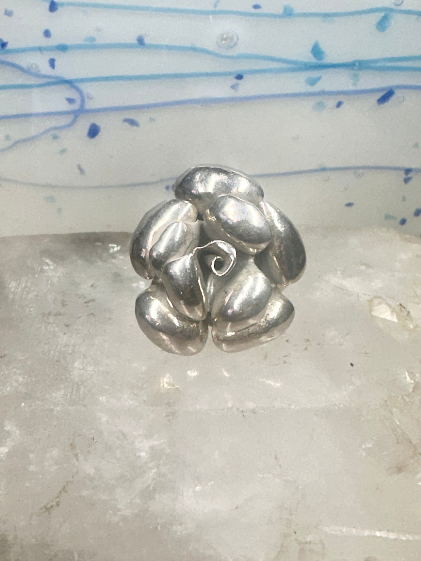 Rose ring big flower band size 7.75 sterling silver women girls