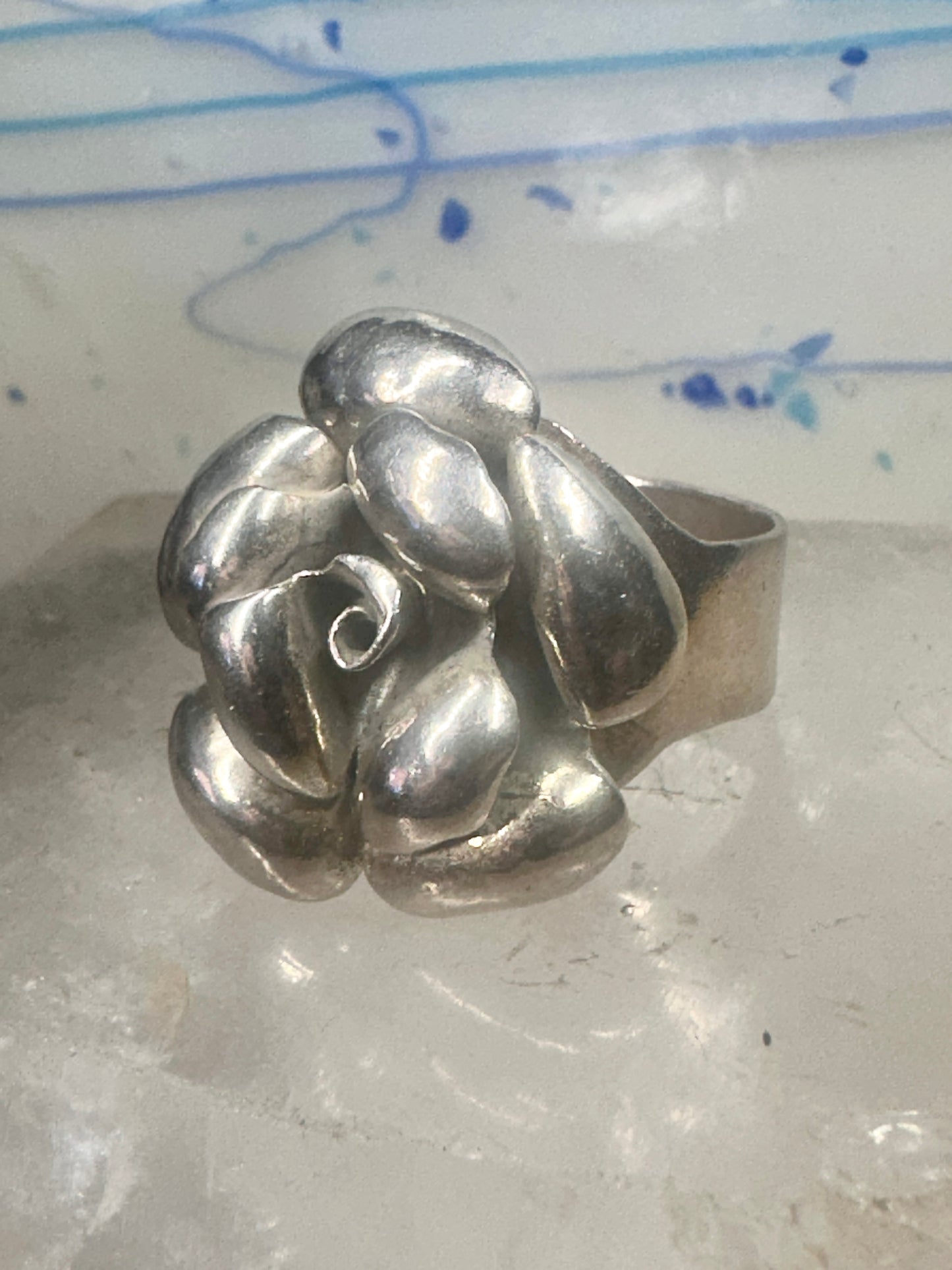 Rose ring big flower band size 7.75 sterling silver women girls