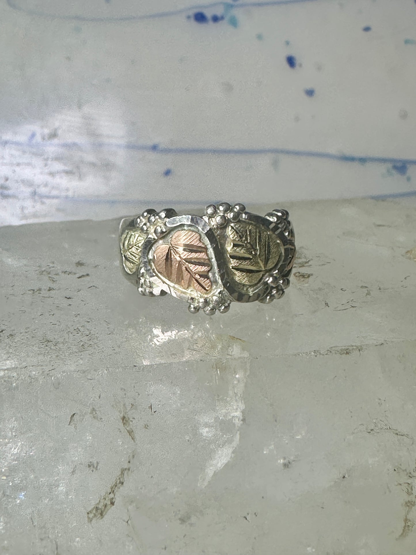 Black Hills Gold ring  size 8.50 floral wedding band sterling silver women men