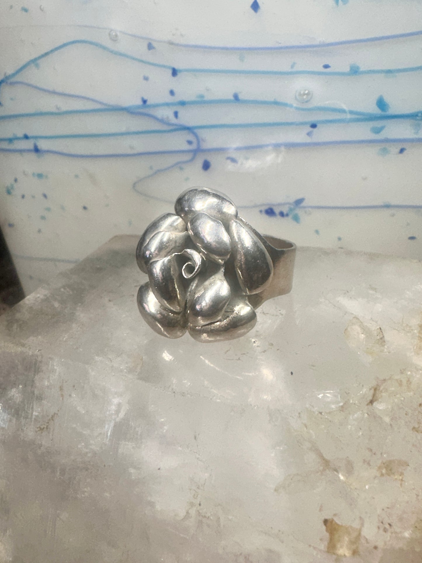 Rose ring big flower band size 7.75 sterling silver women girls