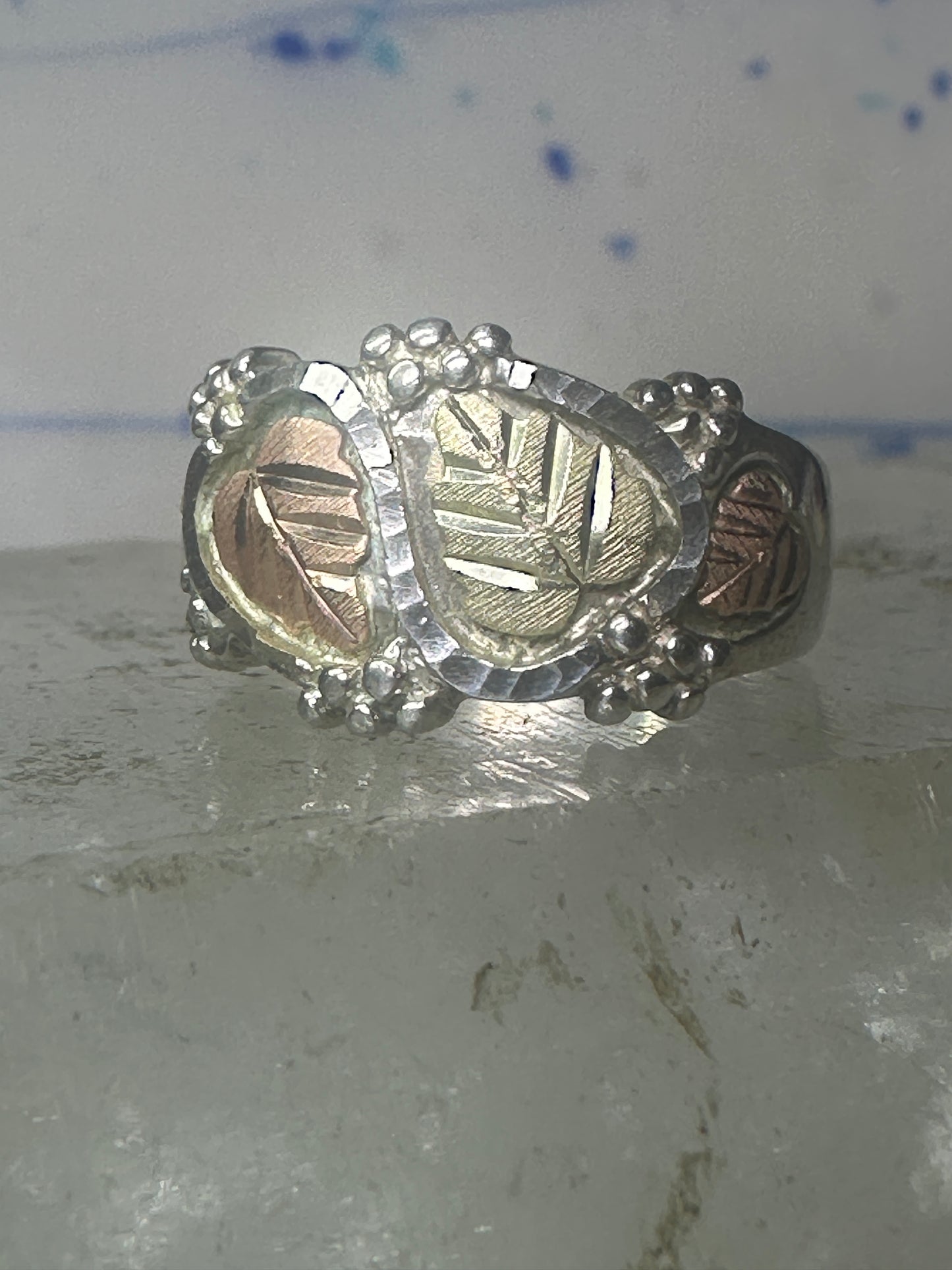 Black Hills Gold ring  size 8.50 floral wedding band sterling silver women men