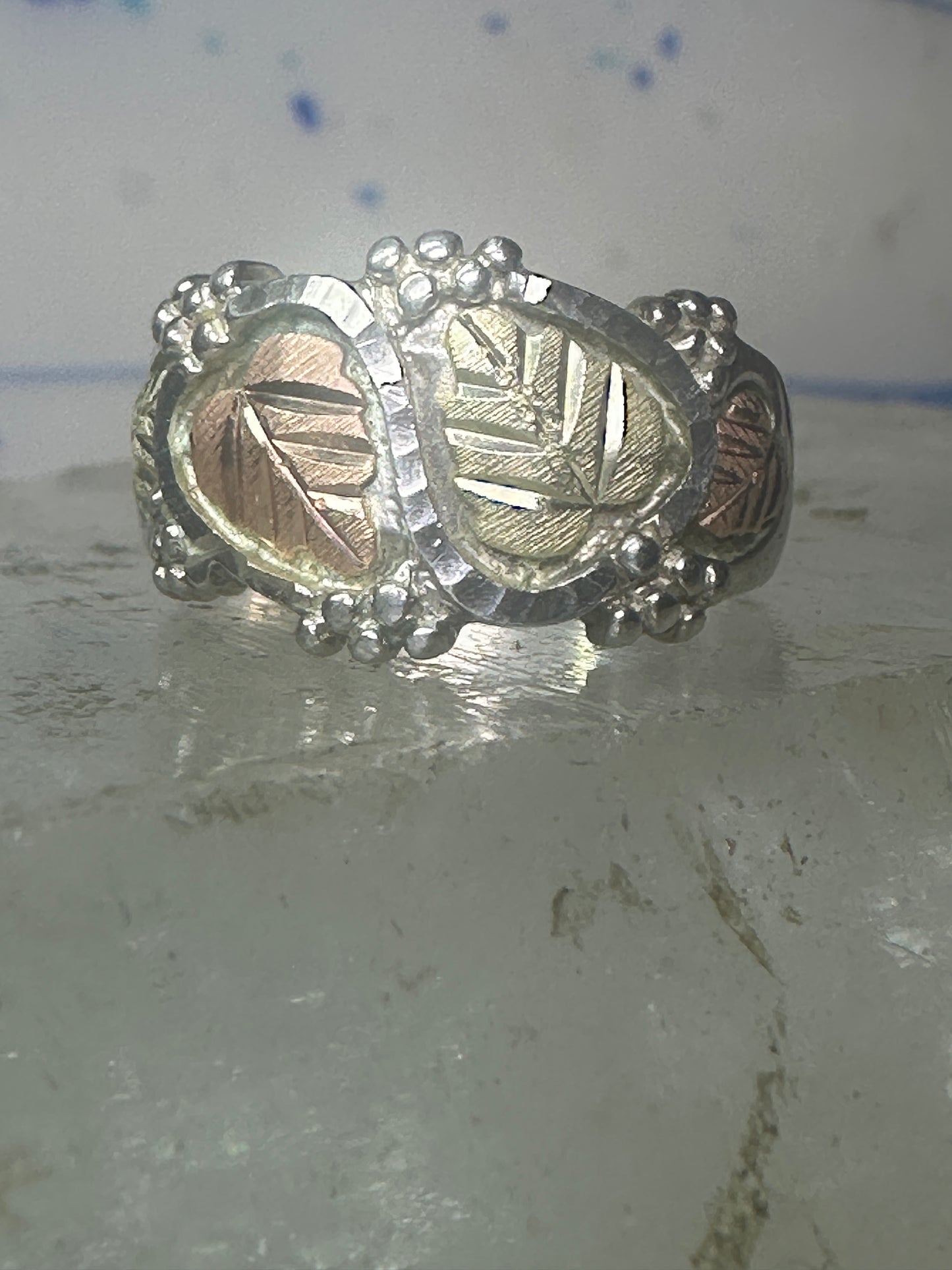 Black Hills Gold ring  size 8.50 floral wedding band sterling silver women men