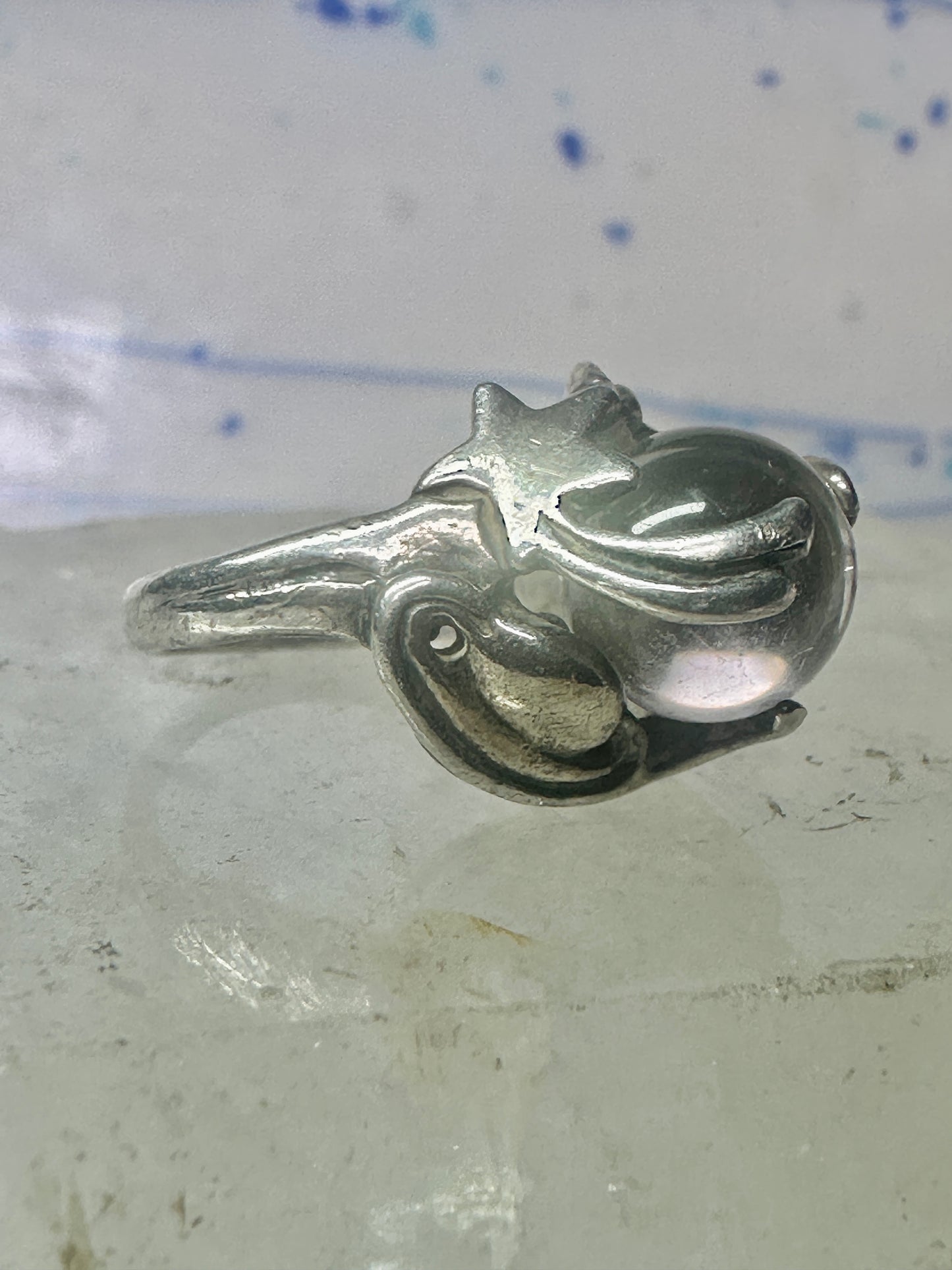Glass Orb ring Celestial Stars band size 5.75 sterling silver women girls