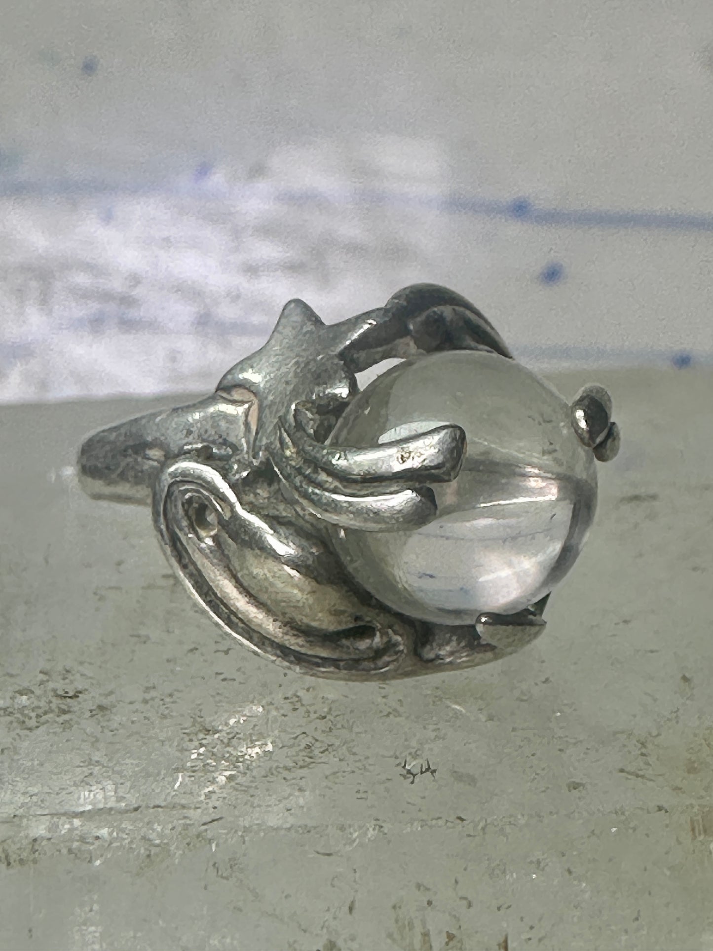 Glass Orb ring Celestial Stars band size 5.75 sterling silver women girls