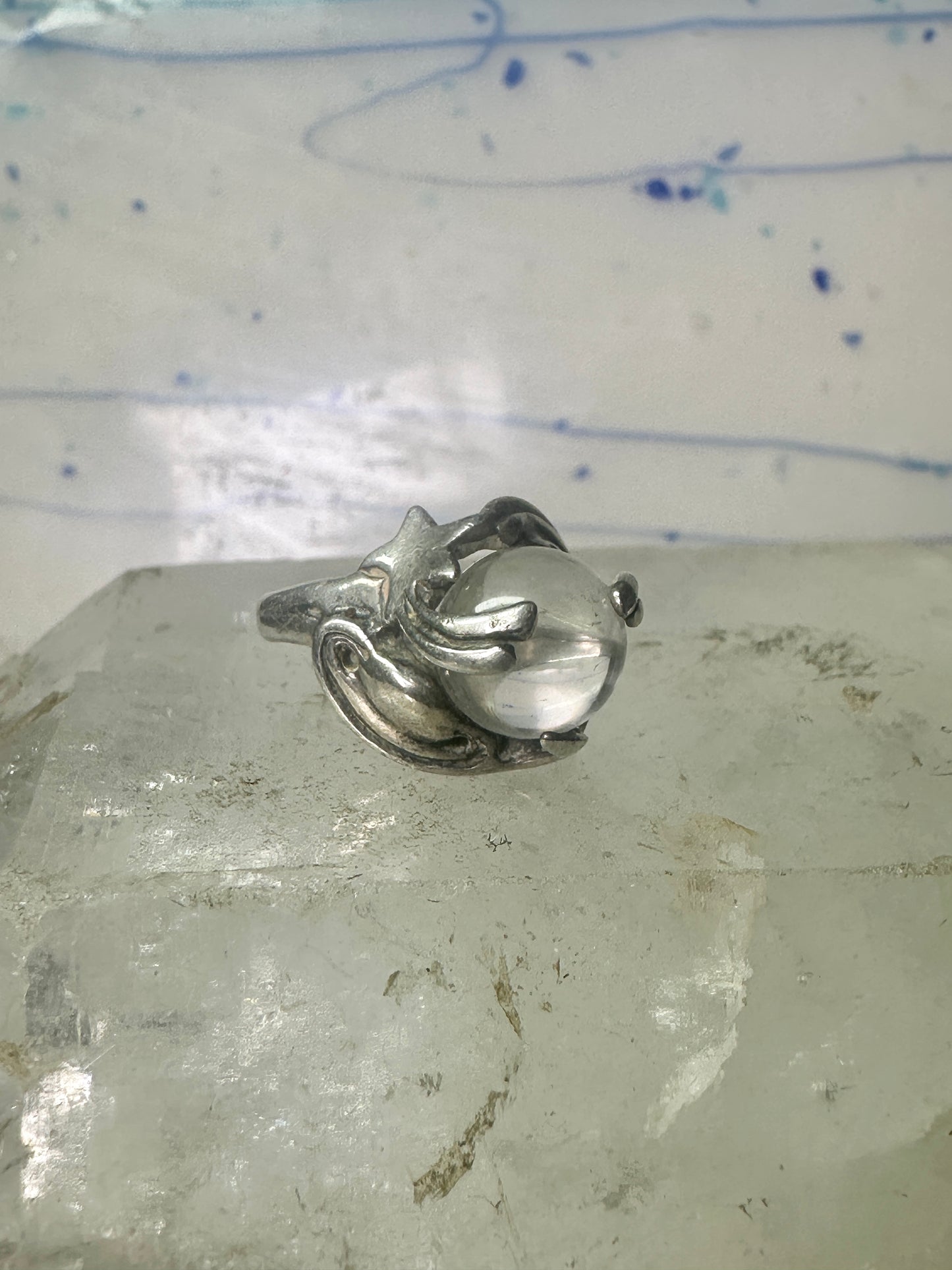 Glass Orb ring Celestial Stars band size 5.75 sterling silver women girls