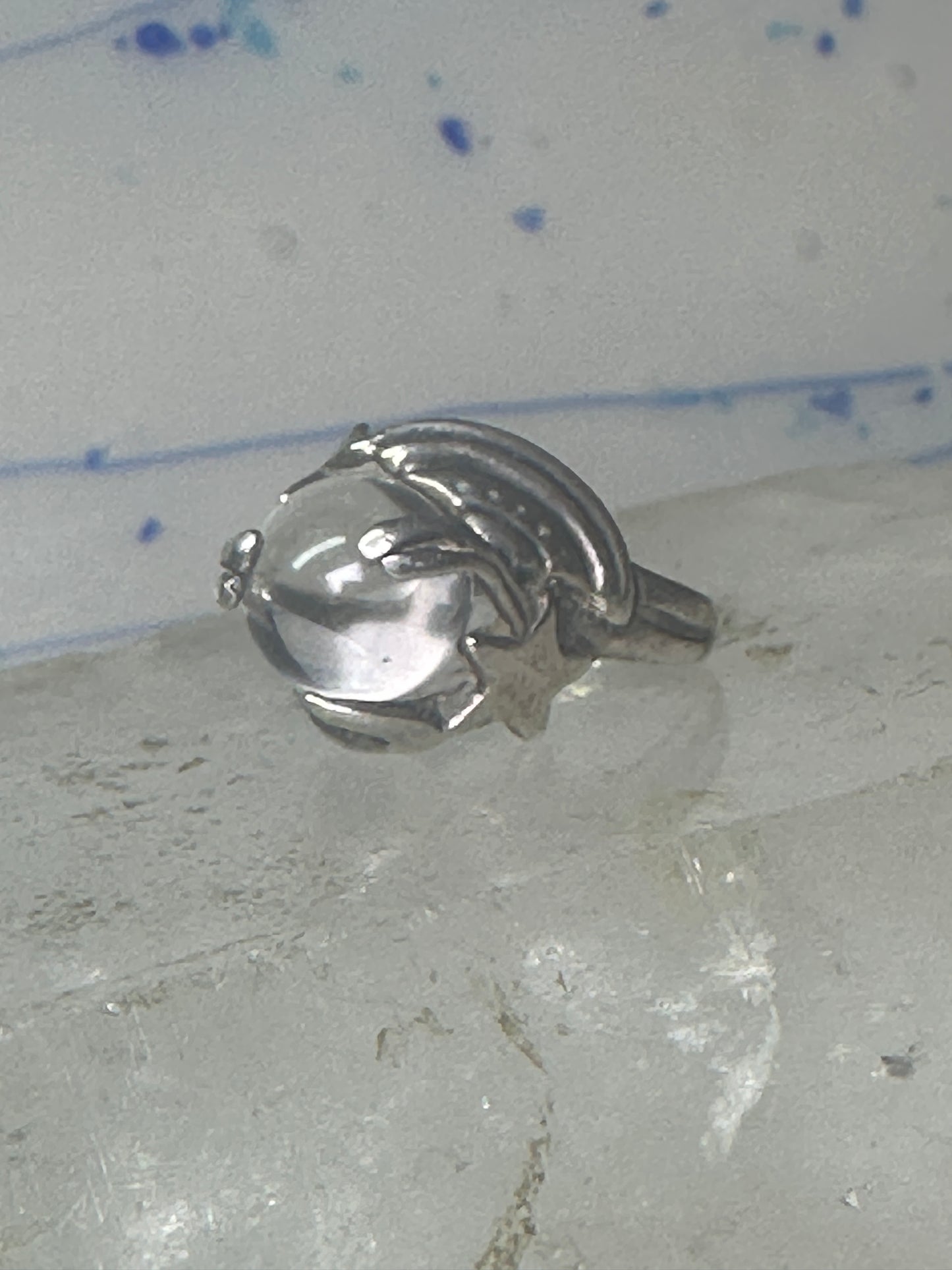 Glass Orb ring Celestial Stars band size 5.75 sterling silver women girls