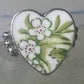 Heart ring Porcelain Ceramic floral flowers Valentine band size 8.50 sterling silver women girls
