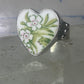 Heart ring Porcelain Ceramic floral flowers Valentine band size 8.50 sterling silver women girls