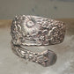 Floral spoon ring ring flower band Size 4.75 sterling silver signed Alvin