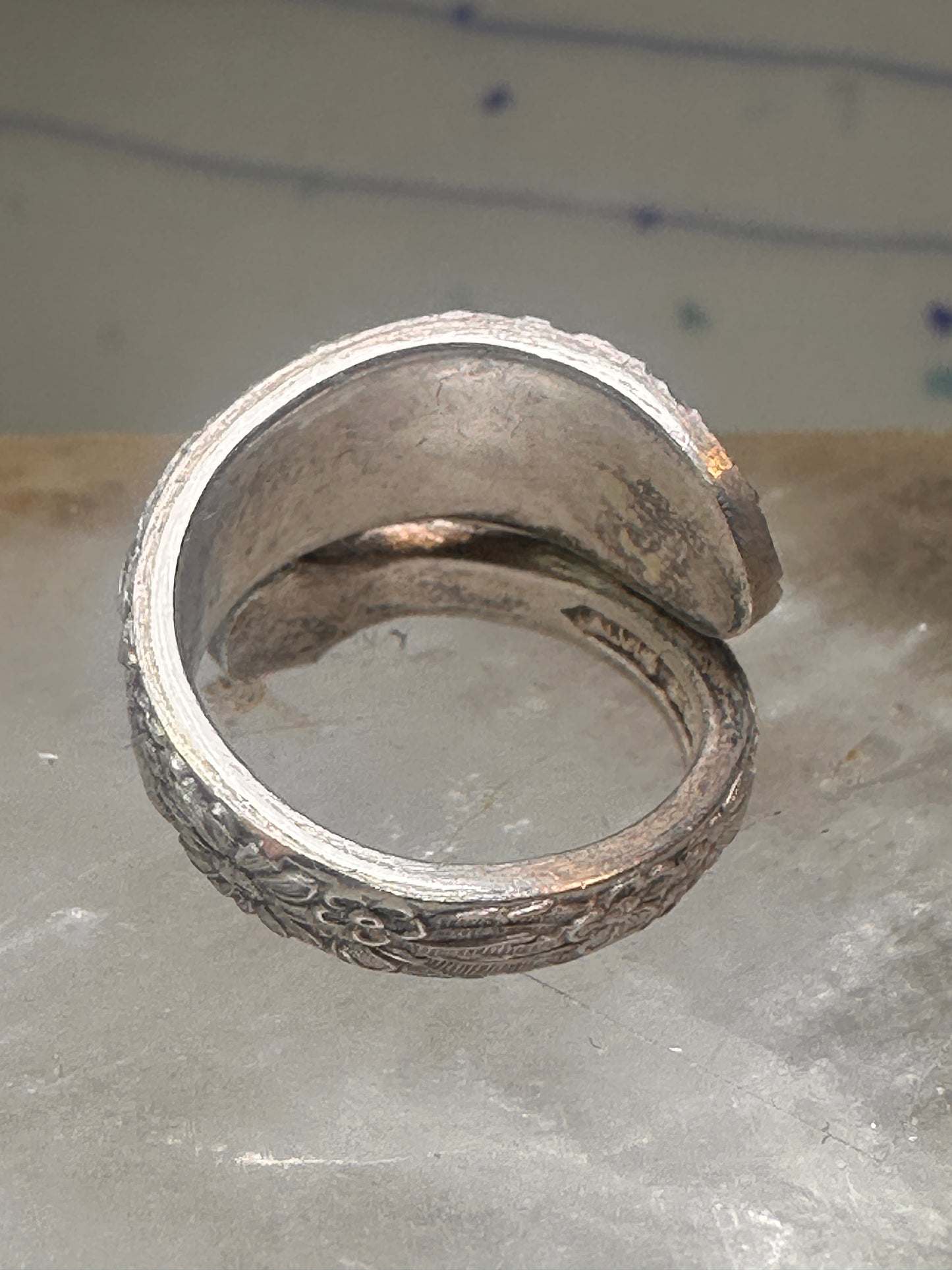 Floral spoon ring ring flower band Size 4.75 sterling silver signed Alvin
