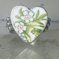 Heart ring Porcelain Ceramic floral flowers Valentine band size 8.50 sterling silver women girls
