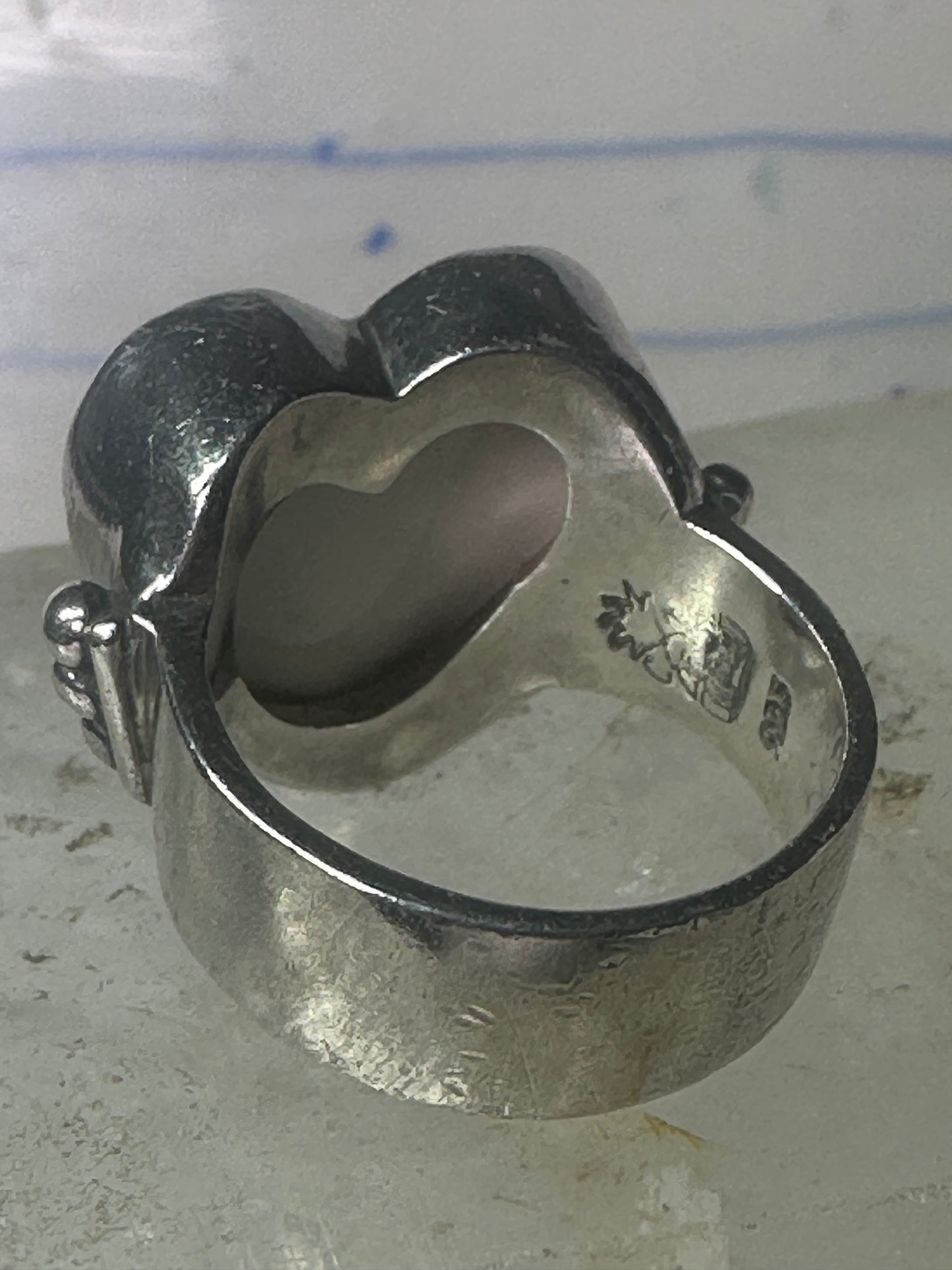 Heart ring Porcelain Ceramic floral flowers Valentine band size 8.50 sterling silver women girls