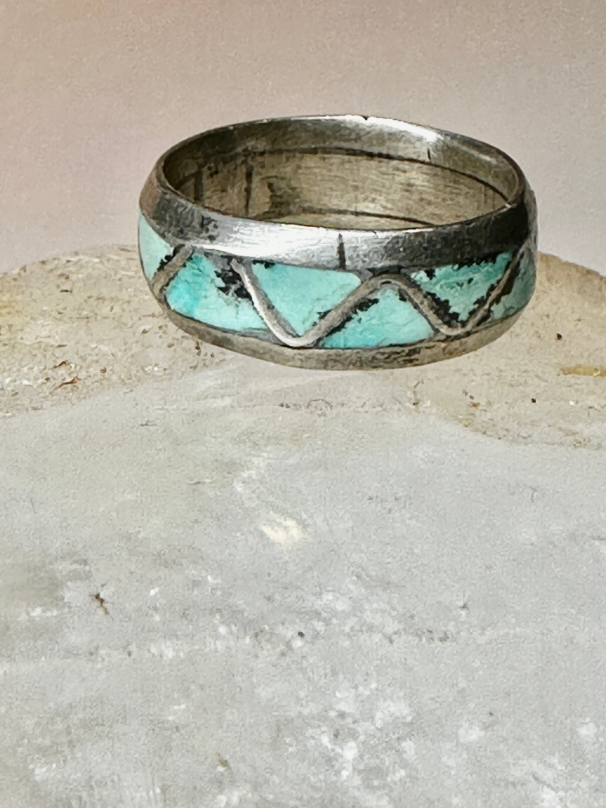 Zuni ring Turquoise wedding band size sterling silver women