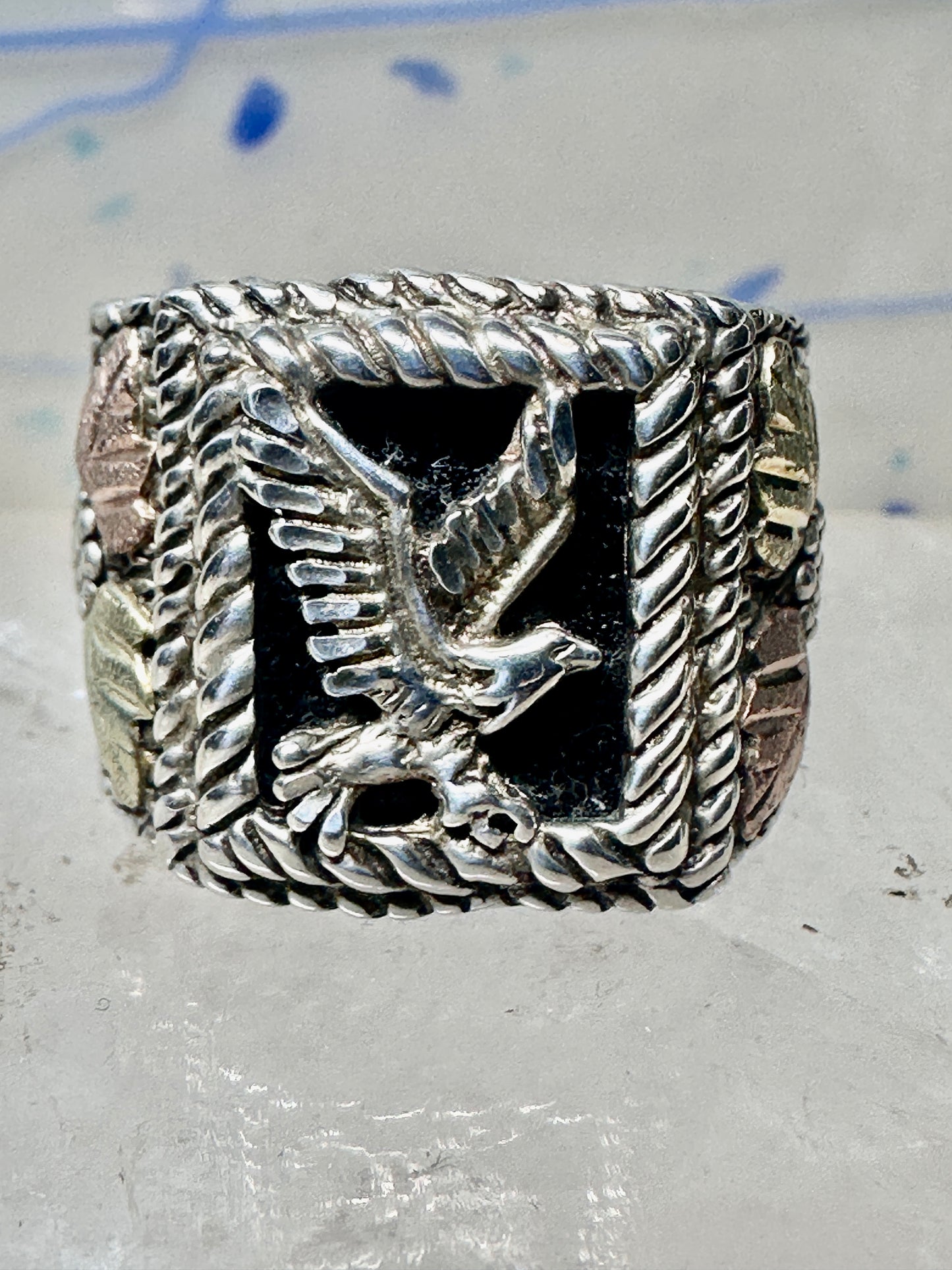 Eagle ring size 8 Black Hills Gold Onyx sterling silver women men