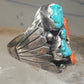 Navajo ring Turquoise Coral band Size 9 sterling silver women men&nbsp;