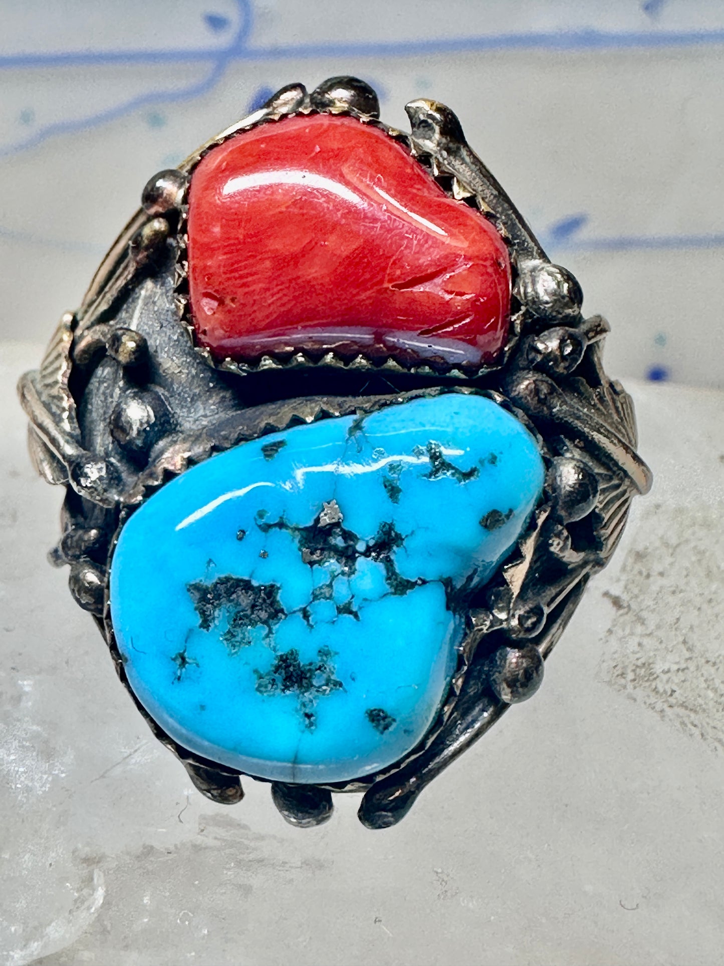 Navajo ring size 10.75 Coral Turquoise sterling silver women men