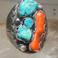 Navajo ring Turquoise Coral band Size 9 sterling silver women men&nbsp;