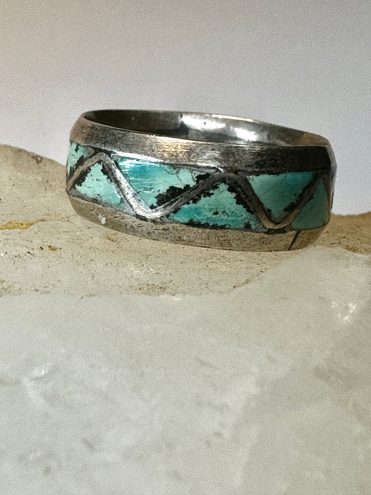 Zuni ring Turquoise wedding band size 6.75  sterling silver women  men