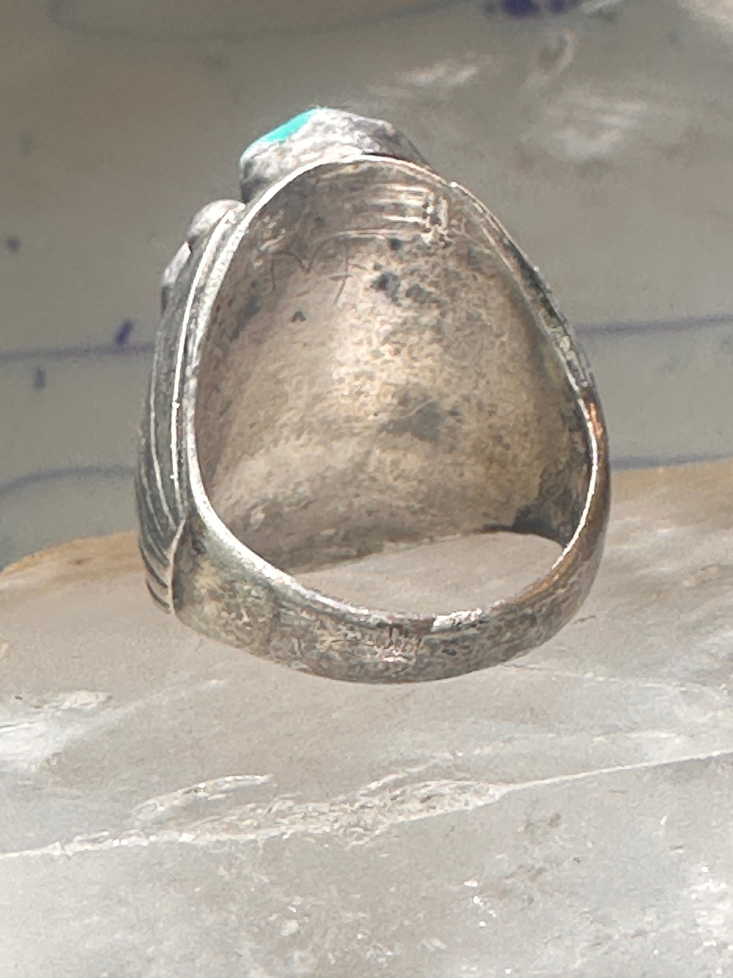 Navajo ring Turquoise Coral band Size 9 sterling silver women men&nbsp;