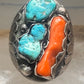 Navajo ring Turquoise Coral band Size 9 sterling silver women men&nbsp;
