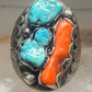 Navajo ring Turquoise Coral band Size 9 sterling silver women men&nbsp;